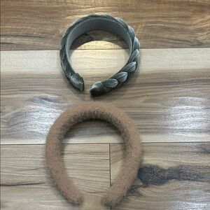 Braided and Fuzzy Headband Set - Gray and Tan